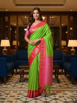 A S CREATION - Women Green Cotton Silk Kanchipuram with Elegant Traditional Design Saree