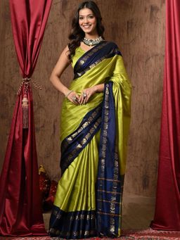 A S CREATION - Women Green Cotton Silk Kanchipuram with Elegant Traditional Design Saree