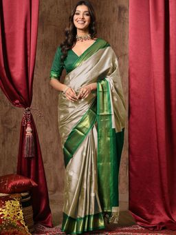 A S CREATION - Women Beige Cotton Silk Kanchipuram with Elegant Traditional Design Saree