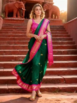 A S CREATION - Women Green Cotton Silk Kanchipuram with Elegant Traditional Design Saree