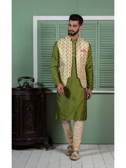 KISAH - Men Lime Green Kurta Jacket Set (Set of 3)