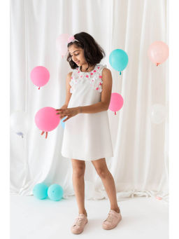 A Little Fable - Girls Off White Knee Length Dresses