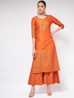 Pannkh - Women's Block Printed Round Neck With Yoke Kurta