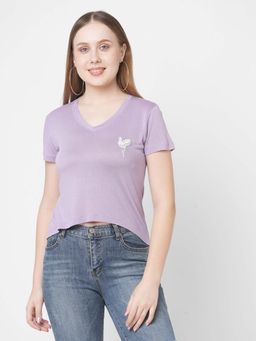 MISH - Lavender High Low Hem Embellished T-Shirt