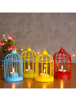 eCraftIndia - Set Of 4 Colors Cage Tea Light Holder With Hanging Chain