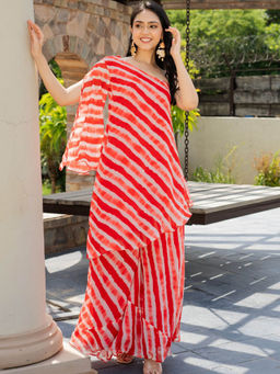 HOUSE OF JAMOTI - One Shoulder Red Kurta and Palazzo (Set of 2)