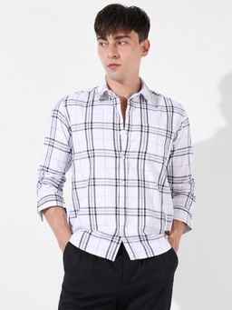 Campus Sutra - Men Checkered Casual White Shirt