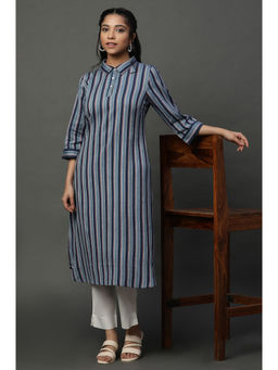 Aurelia - Blue Striper Shirt Collar Kurta