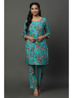 Aurelia - Blue Floral Printed Kurti and Pants (Set of 2)