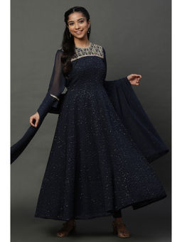 Aurelia - Blue Dori Embroidered Anarkali Kurta, Leggings and Dupatta Set