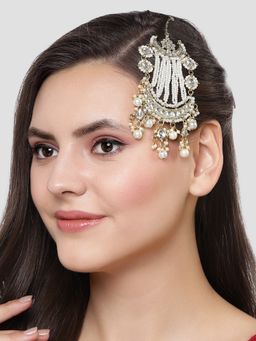 Karatcart - Gold Plated Pearl Beads Studded Moon Design Kundan Passa for Women