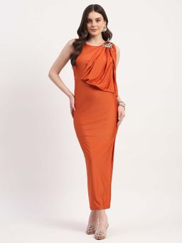 Global Republic - Orange Solid Maxi Bodycon Dress for Women