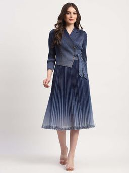 Global Republic - Blue Notched Lapel Midi Dress for Women
