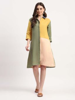 Global Republic - Multi-Color Colorblock Knee Length A-Line Dress for Women