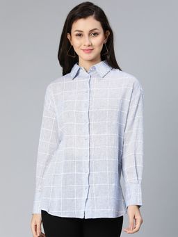 Oxolloxo - Conceal Blue Check Printed Women Shirt