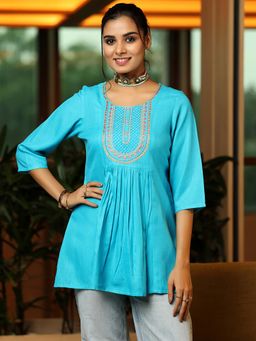 Libas - Blue Embroidered Kurti