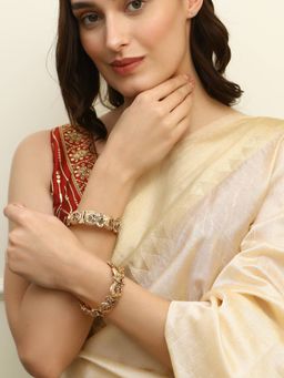 Adwitiya - Women Gold Plated Stone Leaf Design Handcrafted Kada Pack of 2