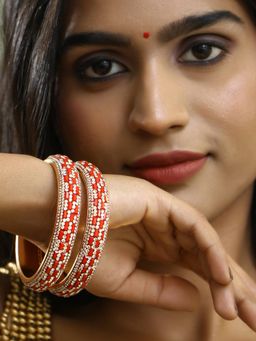 Adwitiya - Women Gold Plated Red Tiny Diamond Studded Bangles Pack of 2