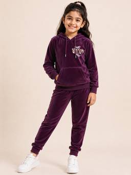 Kuchipoo - Girls Purple Velvet Hoodie and Jogger