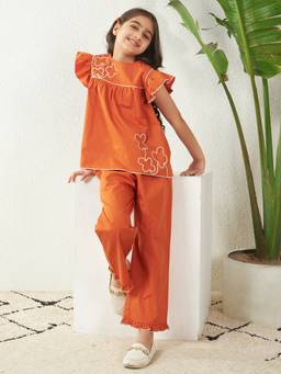 Bugandbees - Girls Tan Cotton Co-Ord set