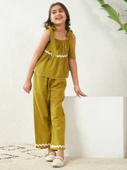 Bugandbees - Girls Olive Cotton Flex Co-Ord set