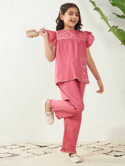 Bugandbees - Girls Pink Cotton Co-Ord set