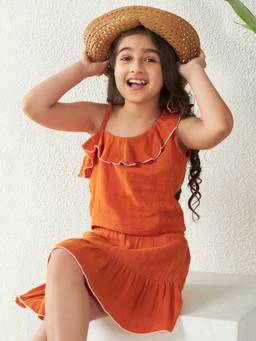 Bugandbees - Girls Tan Cotton Co-Ord set