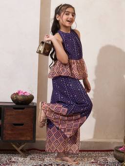 Bugandbees - Girls Purple Chiffon Co-Ord set