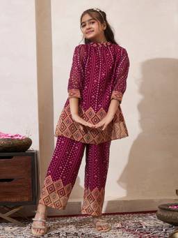 Bugandbees - Girls Wine Chiffon Co-Ord set