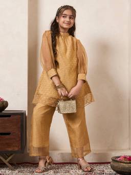 Bugandbees - Girls Gold Polyester Co-Ord set