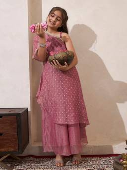Bugandbees - Girls Pink Polyester Co-Ord set