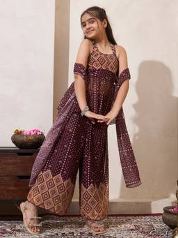 Bugandbees - Girls Brown Chiffon Co-Ord set
