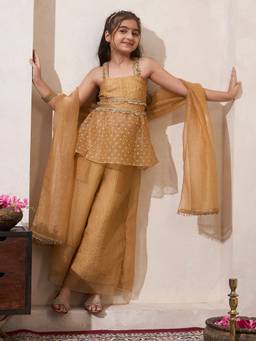 Bugandbees - Girls Gold Polyester Co-Ord set