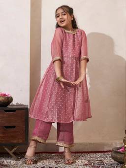 Bugandbees - Girls Pink Polyester Co-Ord set
