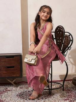 Bugandbees - Girls Pink Polyester Co-Ord set