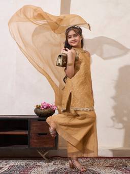 Bugandbees - Girls Gold Polyester Co-Ord set
