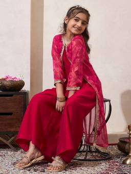 Bugandbees - Girls Magenta Chiffon Co-Ord set