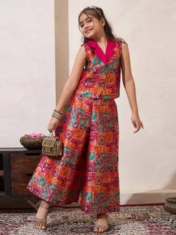 Bugandbees - Girls Multi-Colour Brocade Co-Ord set