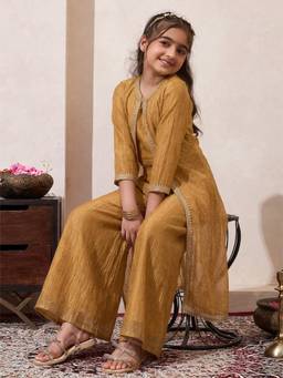 Bugandbees - Girls Gold Polyester Co-Ord set