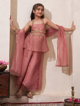 Bugandbees - Girls Pink Polyester Co-Ord set