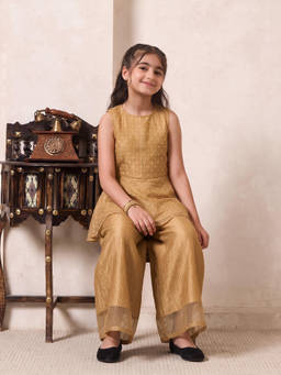 Bugandbees - Girls Gold Polyester Co-Ord set