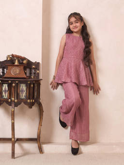 Bugandbees - Girls Pink Polyester Co-Ord set
