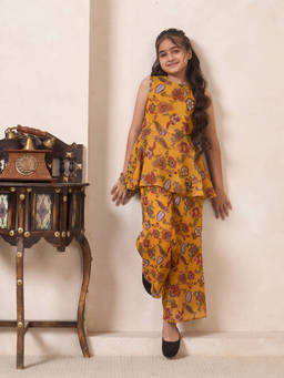 Bugandbees - Girls Mustard Chiffon Co-Ord set