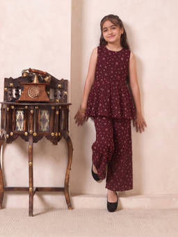 Bugandbees - Girls Wine Chiffon Co-Ord set