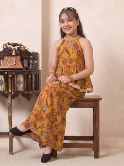 Bugandbees - Girls Mustard Chiffon Co-Ord set