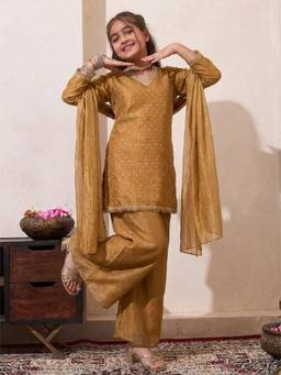 Bugandbees - Girls Gold Polyester Co-Ord set
