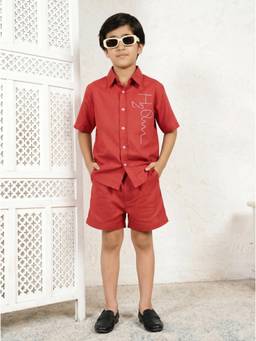 Bugandbees - Boys Red Cotton Co-Ord set
