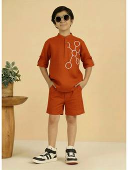 Bugandbees - Boys Tan Cotton Co-Ord set