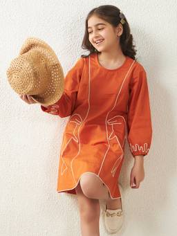 Bugandbees - Girls Tan Cotton Dress
