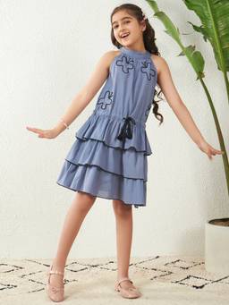 Bugandbees - Girls Grey Cotton Flex Dress